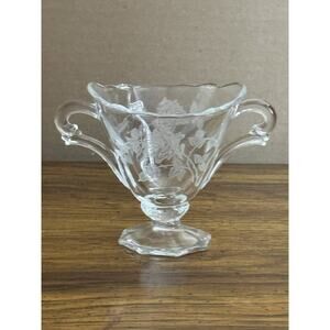 Vintage 1950's Elegant Heisey Sugar Bowl-Clear Etched Glass‎ Waverly Rose Footed